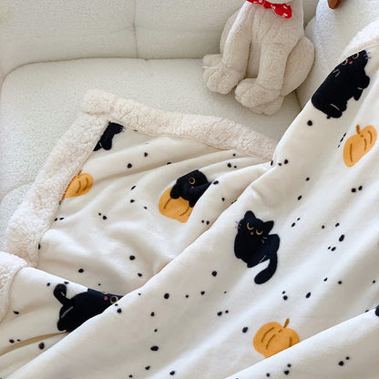 Couverture polaire chat et citrouille mignons