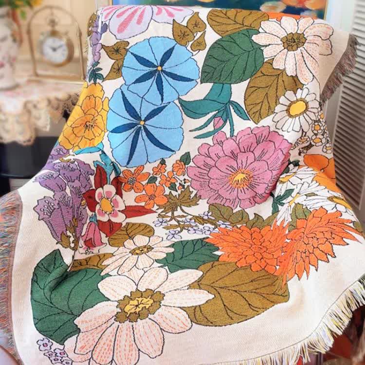 Couverture tapisserie à fleurs colorées