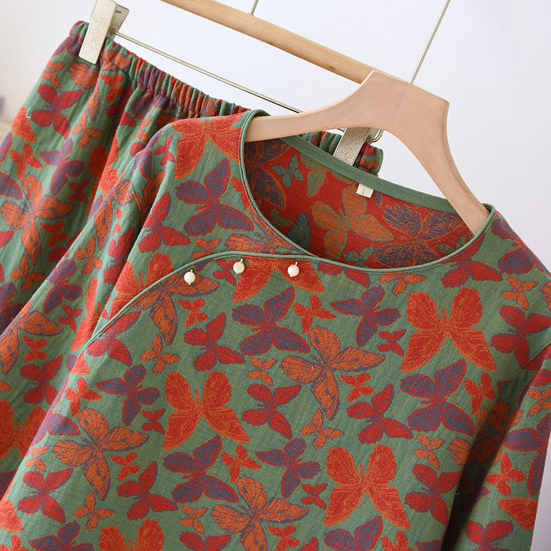 Ensemble pyjama en gaze de coton avec papillon jacquard