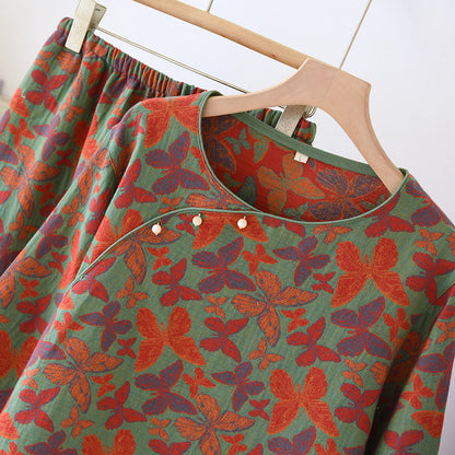 Ensemble pyjama en gaze de coton avec papillon jacquard