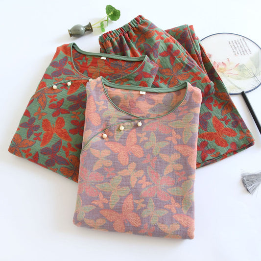 Ensemble pyjama en gaze de coton avec papillon jacquard