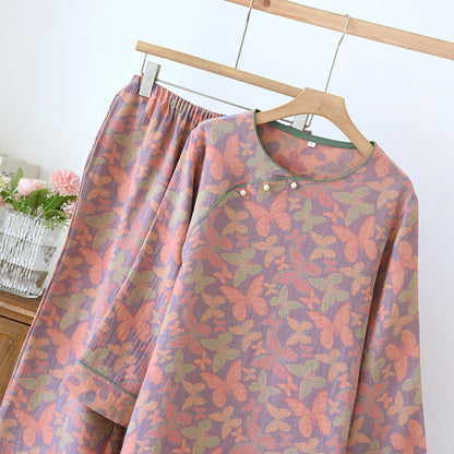 Ensemble pyjama en gaze de coton avec papillon jacquard