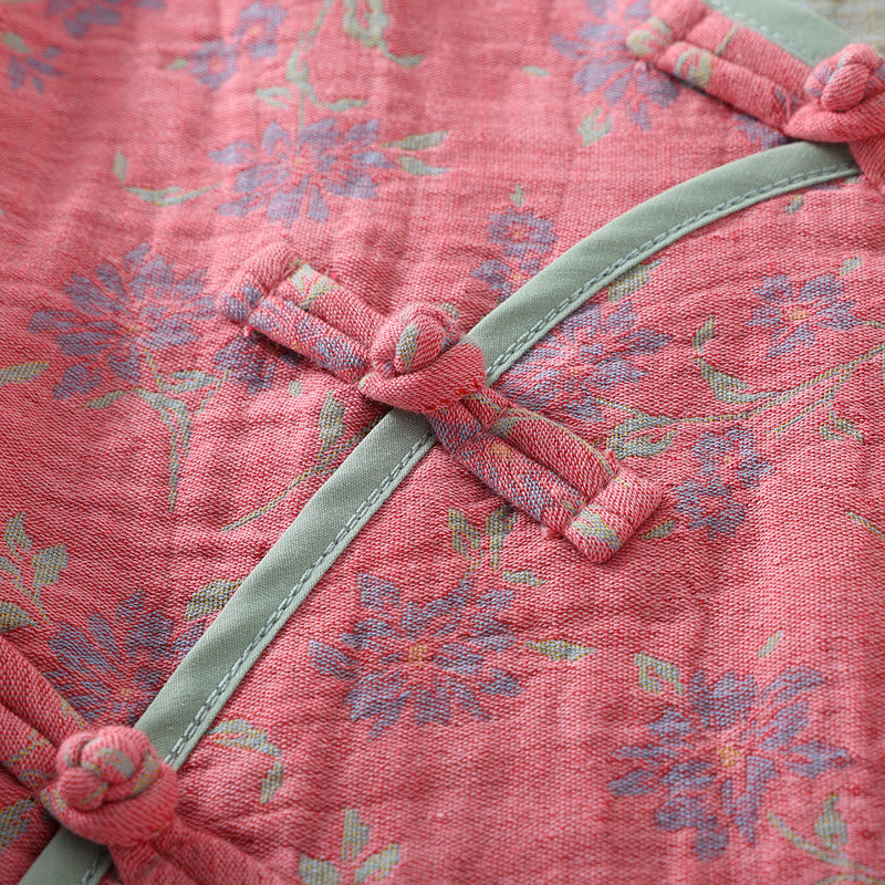 Ensemble pyjama en gaze de coton à motif floral et fermeture grenouille