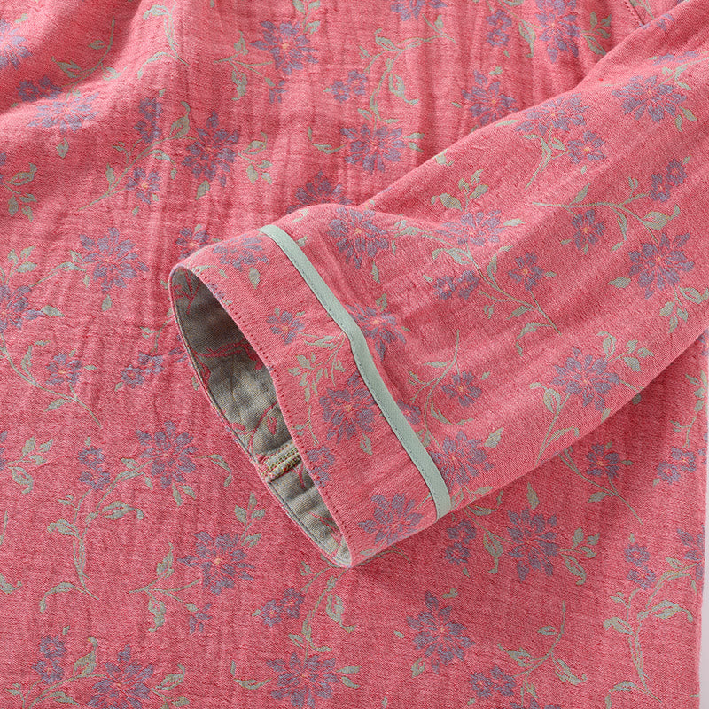 Ensemble pyjama en gaze de coton à motif floral et fermeture grenouille