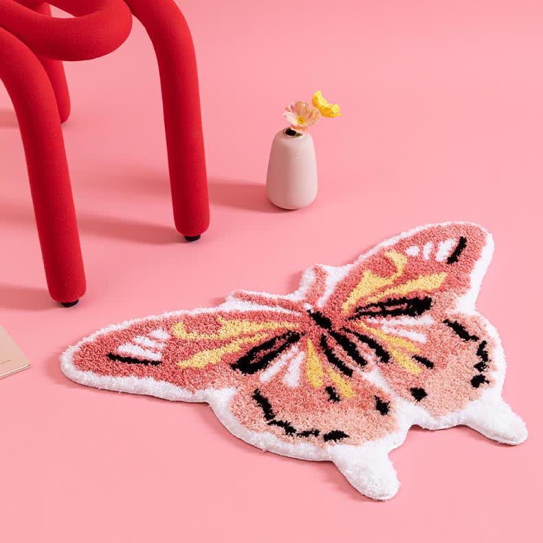 Tapis doux antidérapant avec motif papillon pastoral