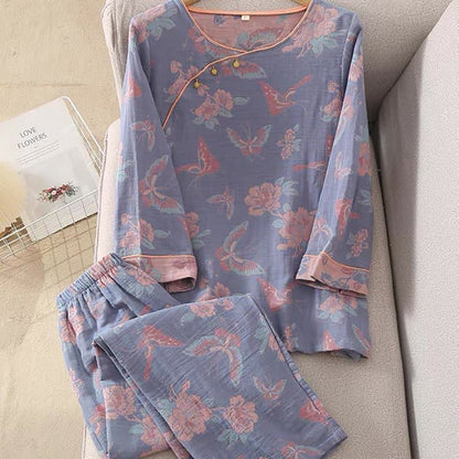 Ensemble de nuit en gaze de coton à motifs papillons et floraux