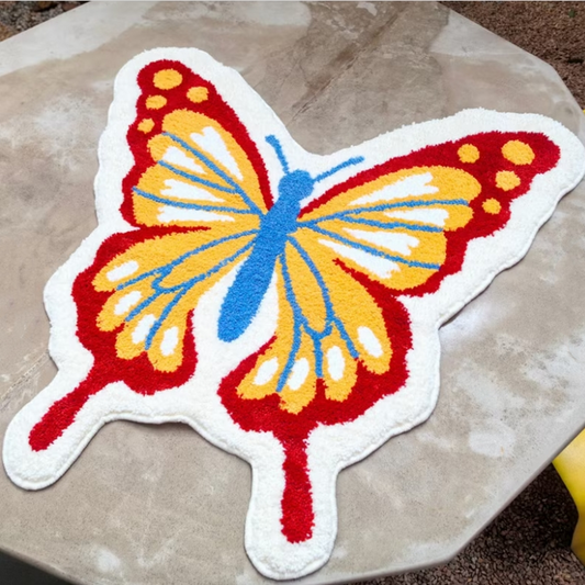 Tapis décoratif doux avec motif papillon pastoral