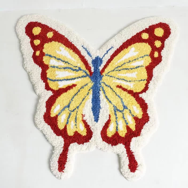 Tapis décoratif doux avec motif papillon pastoral