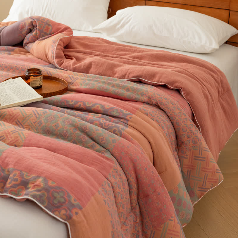Couette douce en gaze de coton jacquard de style rétro