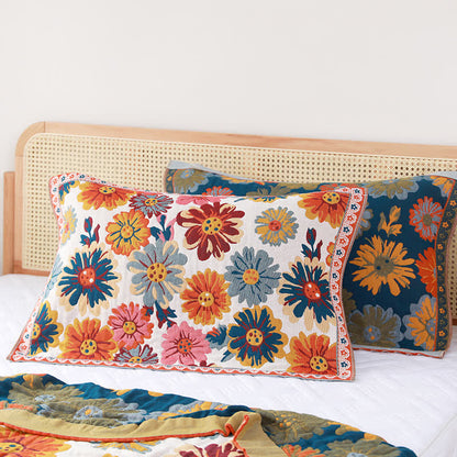Couette réversible en coton avec des fleurs aux couleurs vives