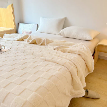 Couverture Sherpa douce avec texture en damier
