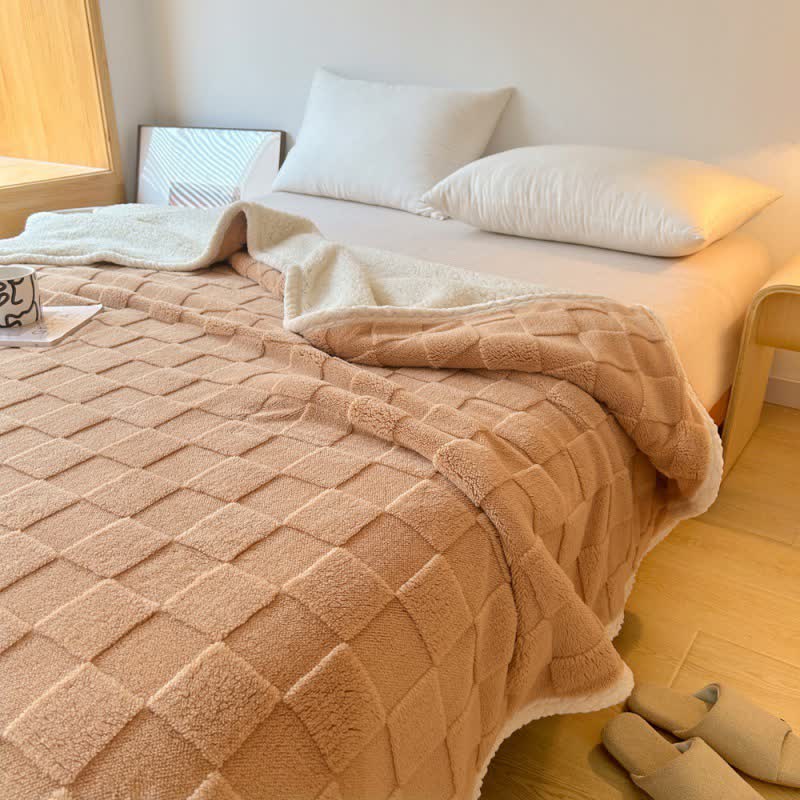 Couverture Sherpa douce avec texture en damier