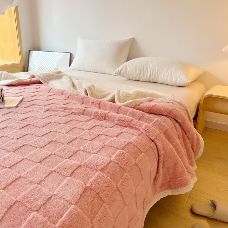 Couverture Sherpa douce avec texture en damier