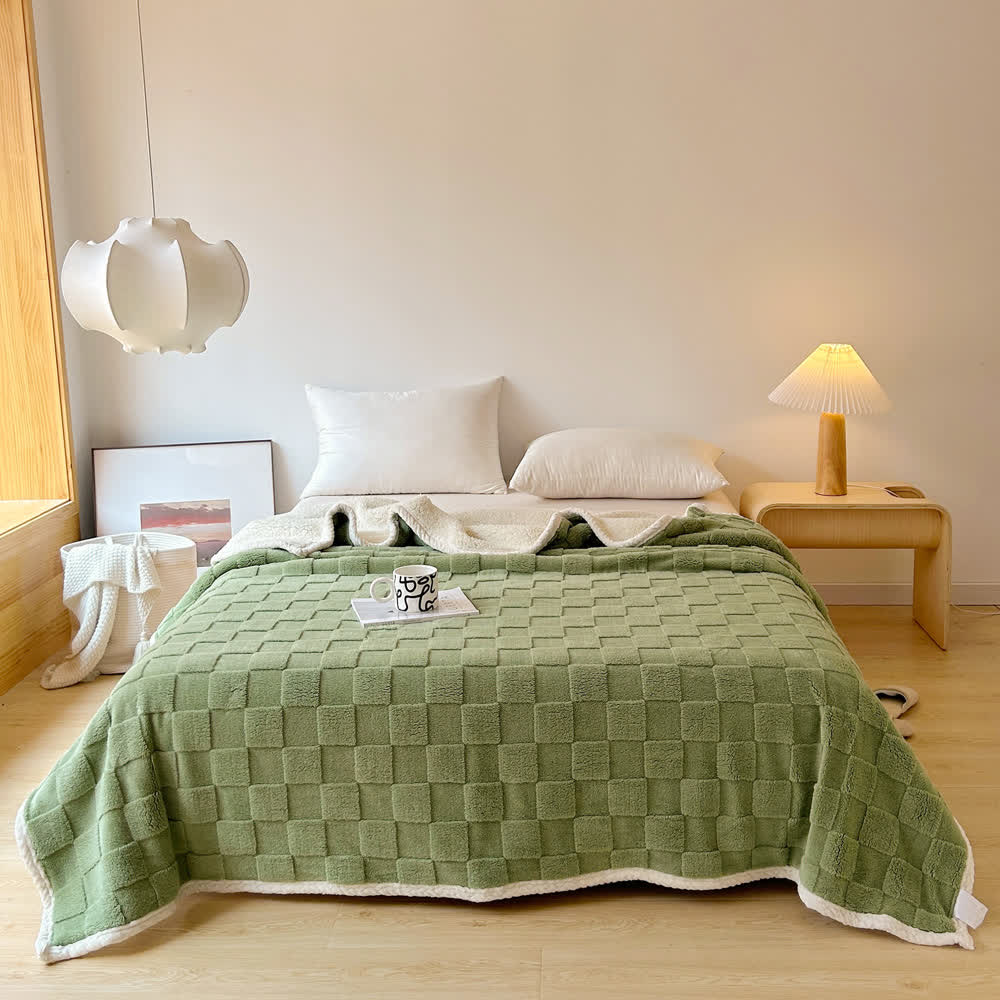 Couverture Sherpa douce avec texture en damier