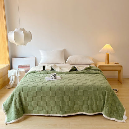 Couverture Sherpa douce avec texture en damier