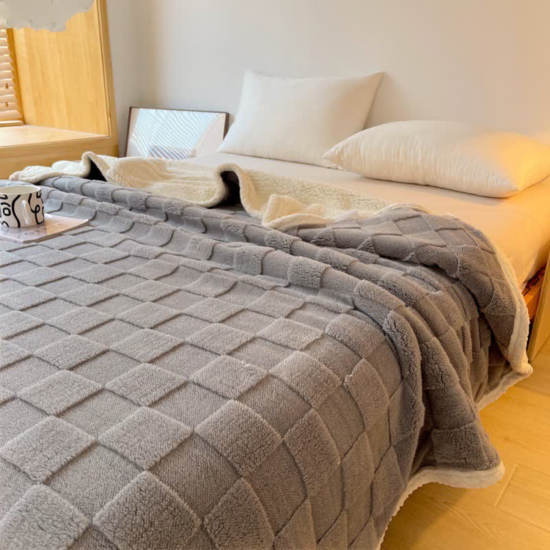 Couverture Sherpa douce avec texture en damier