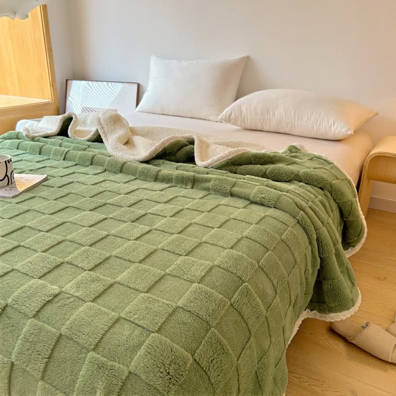 Couverture Sherpa douce avec texture en damier