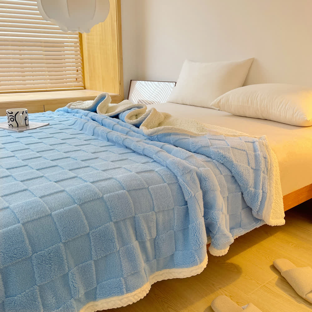 Couverture Sherpa douce avec texture en damier