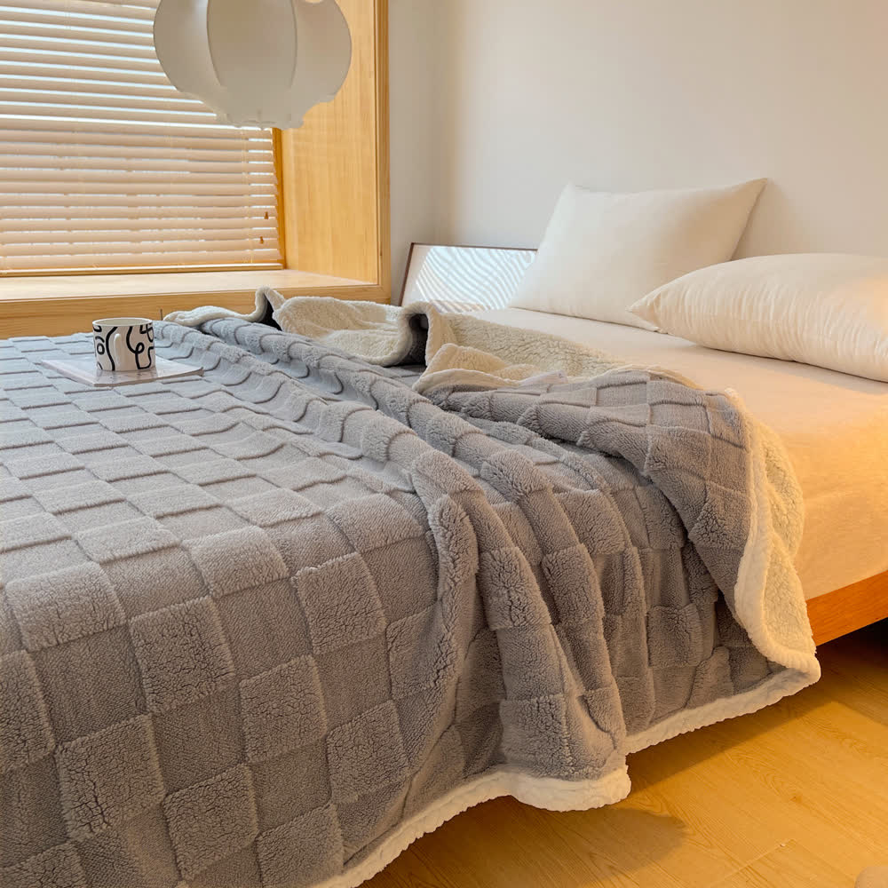 Couverture Sherpa douce avec texture en damier