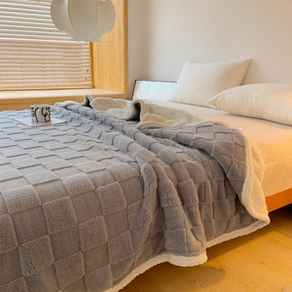 Couverture Sherpa douce avec texture en damier