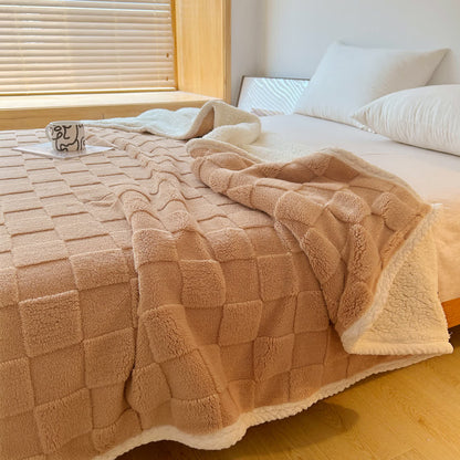 Couverture Sherpa douce avec texture en damier