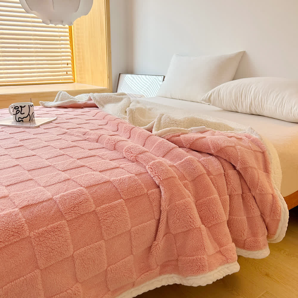 Couverture Sherpa douce avec texture en damier
