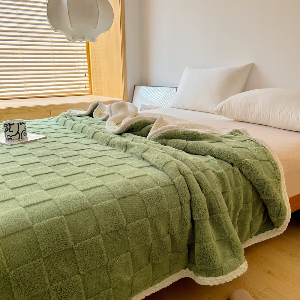 Couverture Sherpa douce avec texture en damier