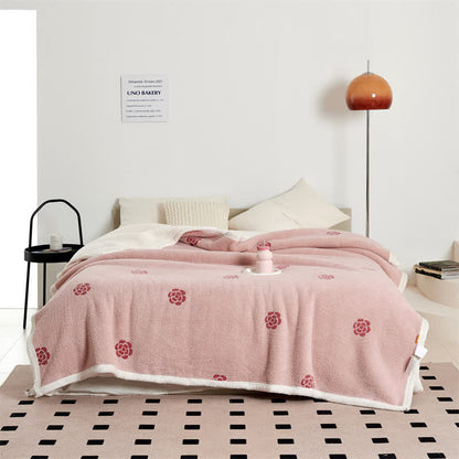 Couverture polaire à motif camélia pastoral girly