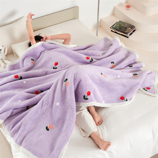 Couverture polaire douce avec motifs de tulipes pastorales