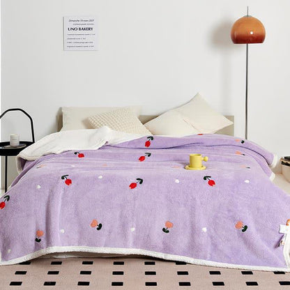 Couverture polaire douce avec motifs de tulipes pastorales