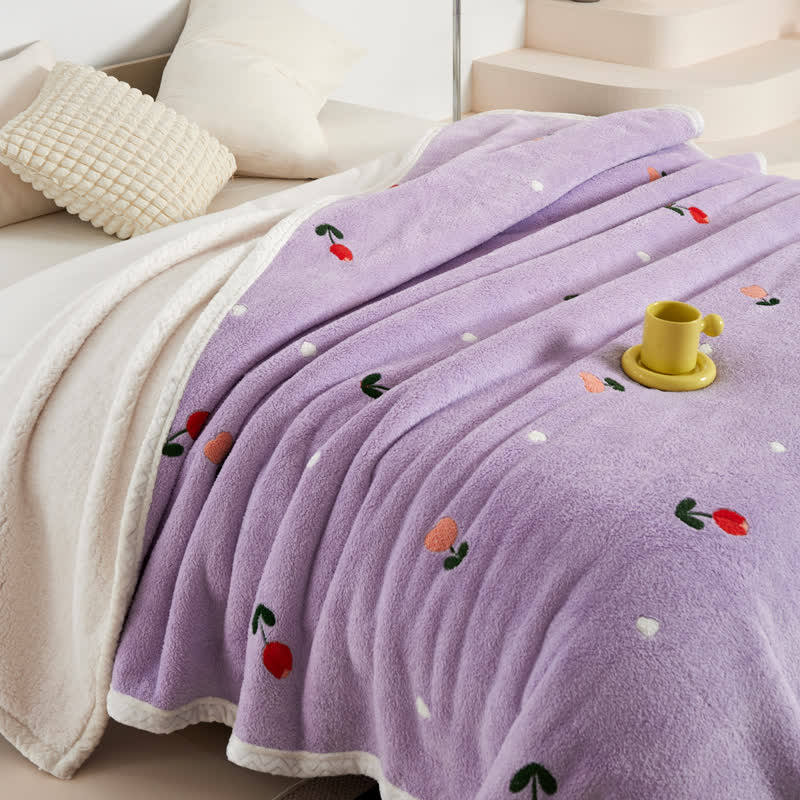 Couverture polaire douce avec motifs de tulipes pastorales