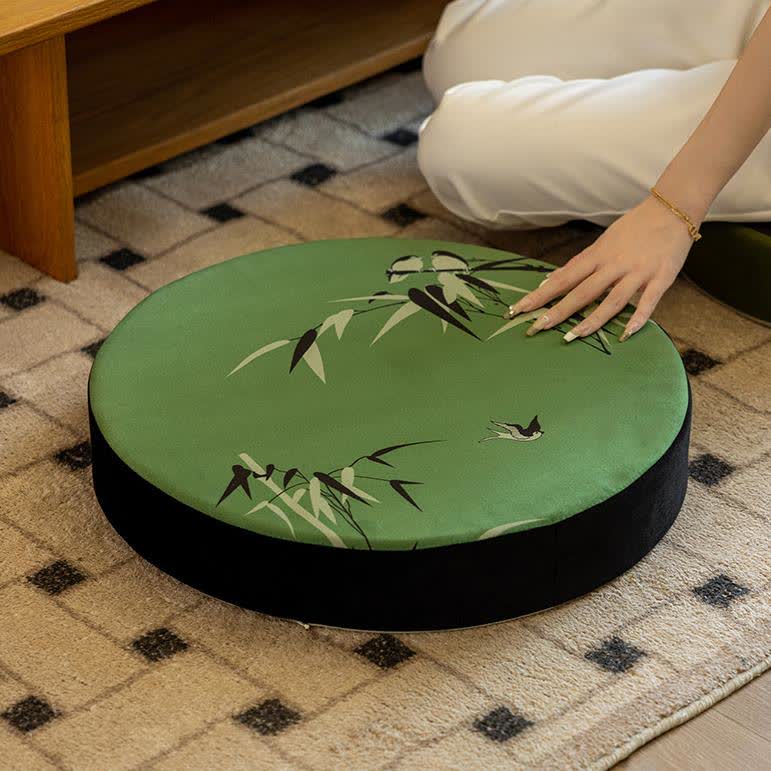 Coussin de sol rond en bambou pastoral