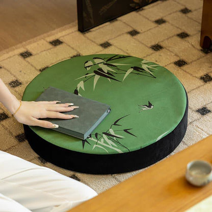 Coussin de sol rond en bambou pastoral