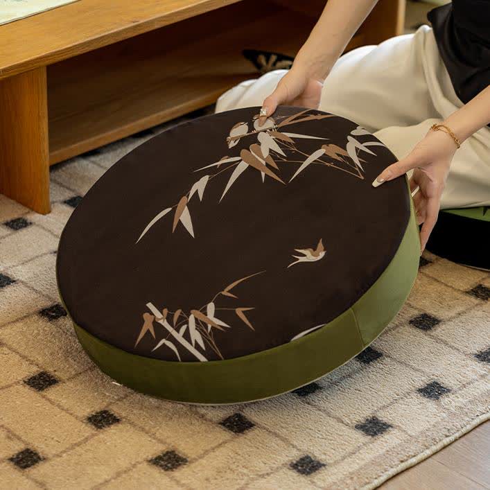 Coussin de sol rond en bambou pastoral