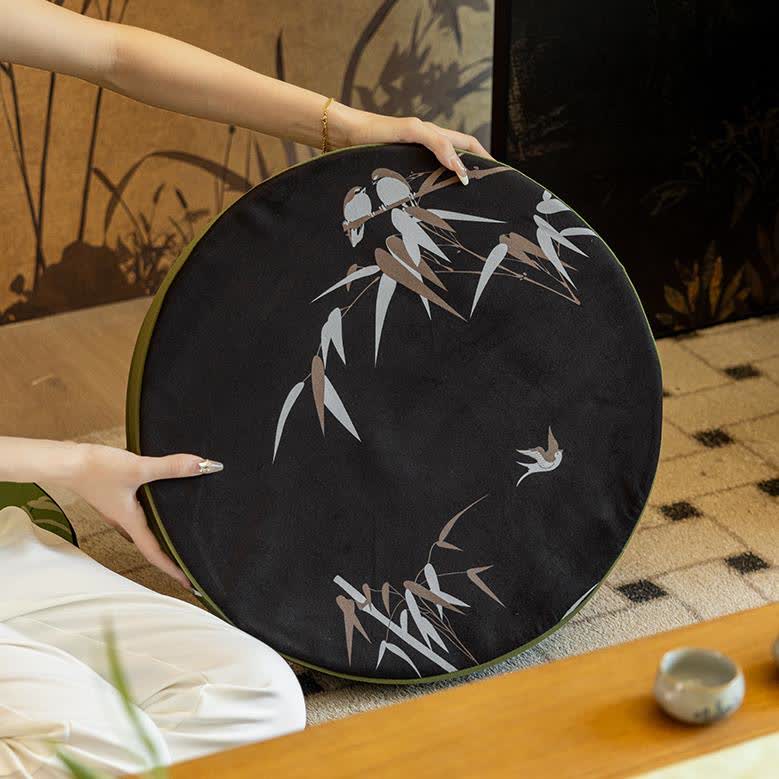 Coussin de sol rond en bambou pastoral