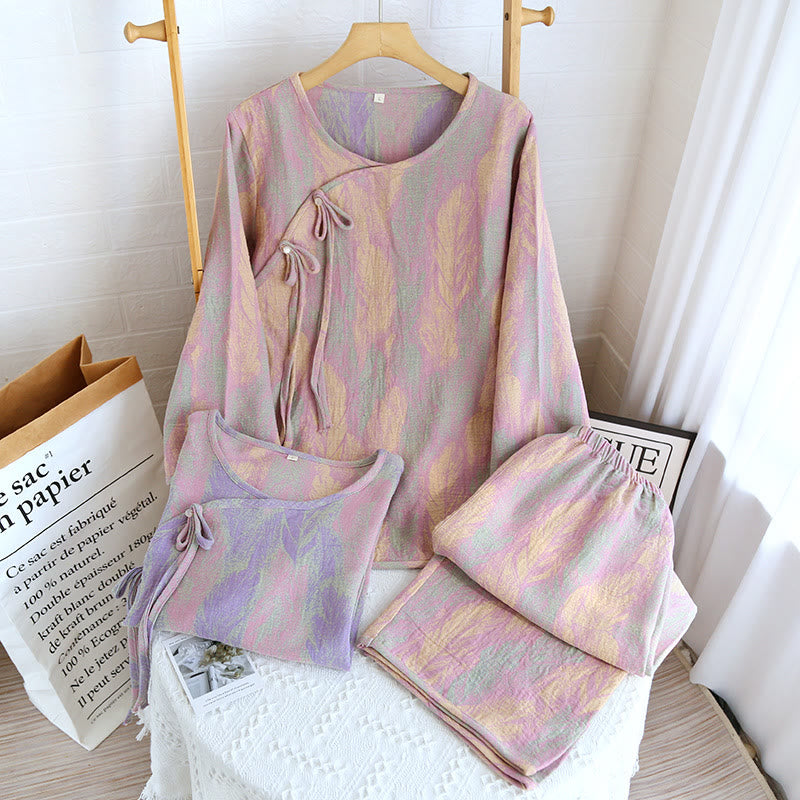 Ensemble pyjama en jacquard pur coton avec plumes