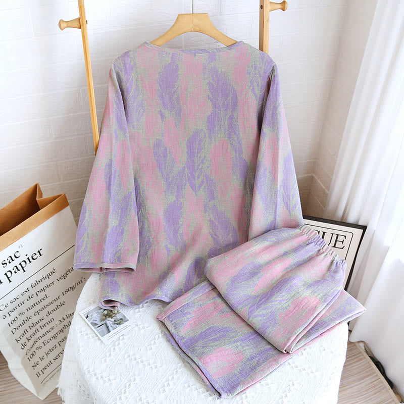 Ensemble pyjama en jacquard pur coton avec plumes