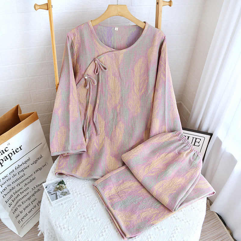 Ensemble pyjama en jacquard pur coton avec plumes