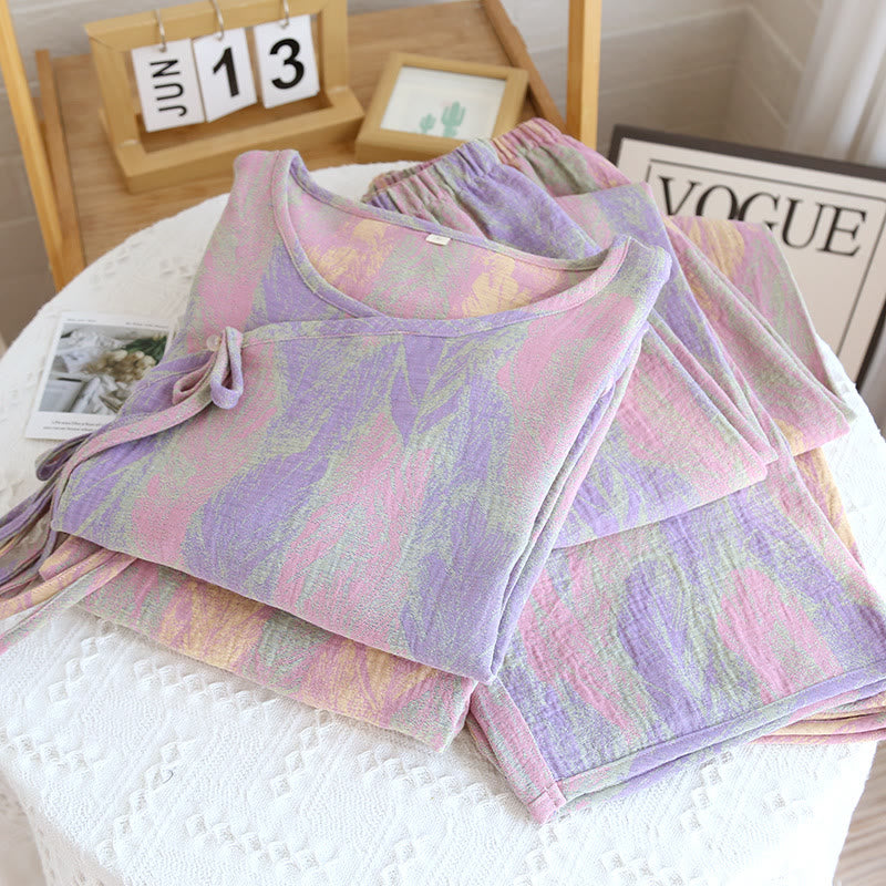 Ensemble pyjama en jacquard pur coton avec plumes