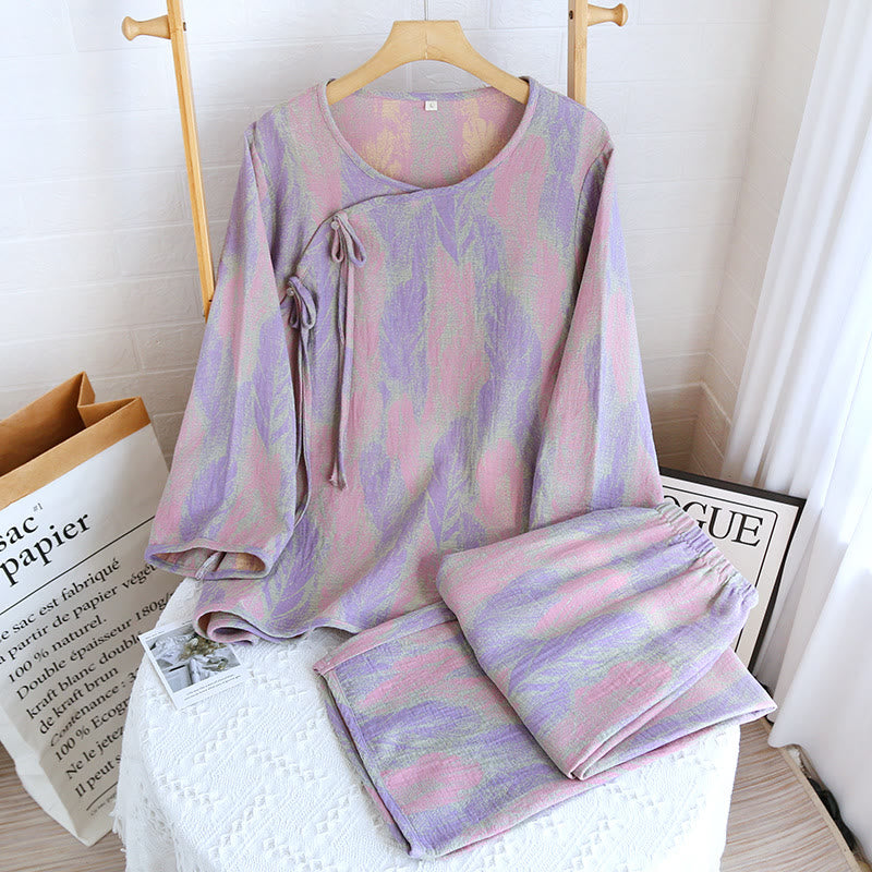 Ensemble pyjama en jacquard pur coton avec plumes