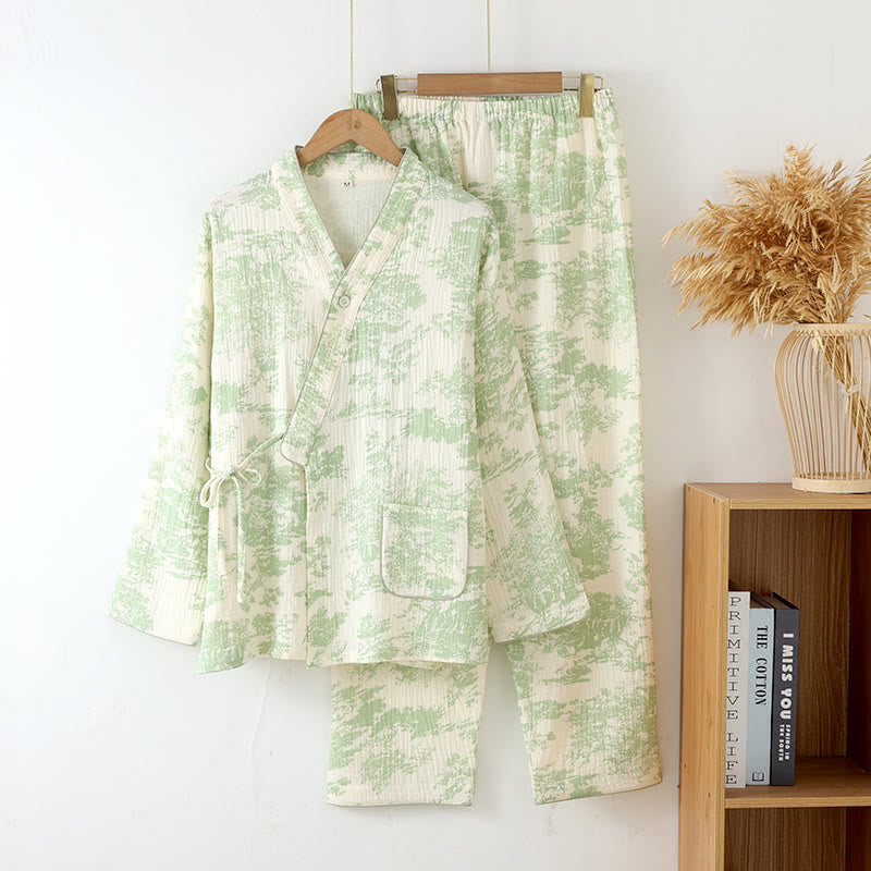 Ensemble pyjama kimono en gaze de coton rafraîchissant