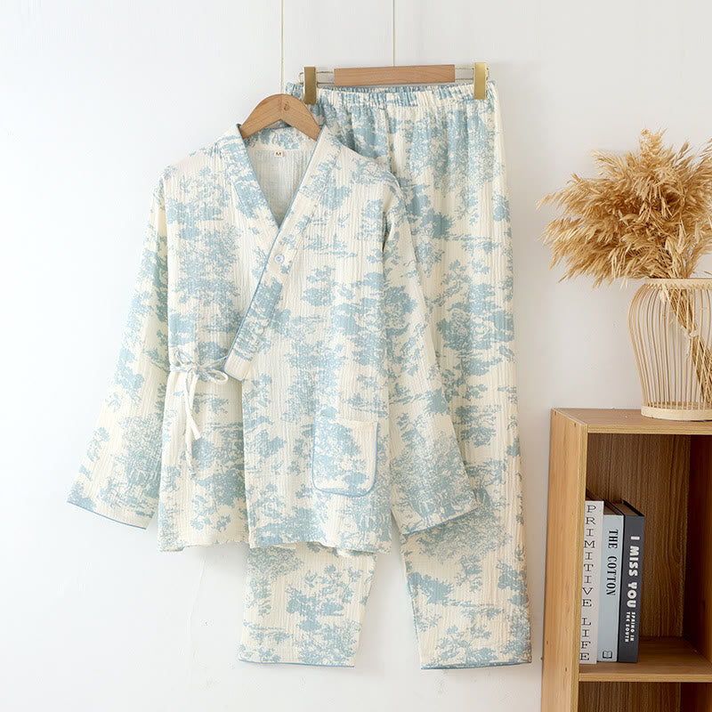 Ensemble pyjama kimono en gaze de coton rafraîchissant