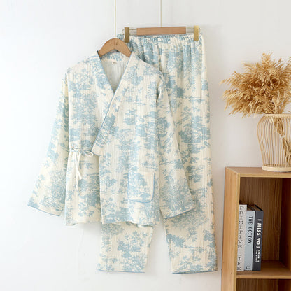 Ensemble pyjama kimono en gaze de coton rafraîchissant