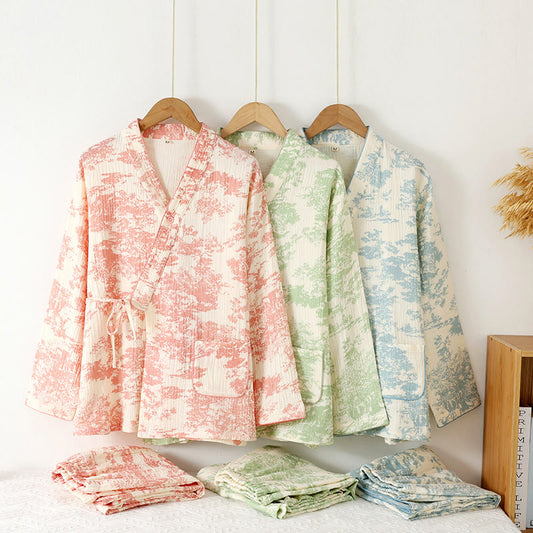Ensemble pyjama kimono en gaze de coton rafraîchissant