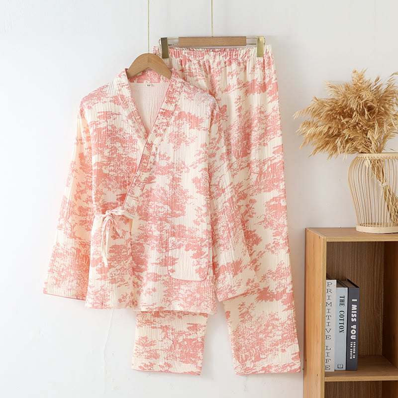 Ensemble pyjama kimono en gaze de coton rafraîchissant