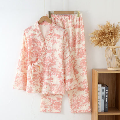 Ensemble pyjama kimono en gaze de coton rafraîchissant
