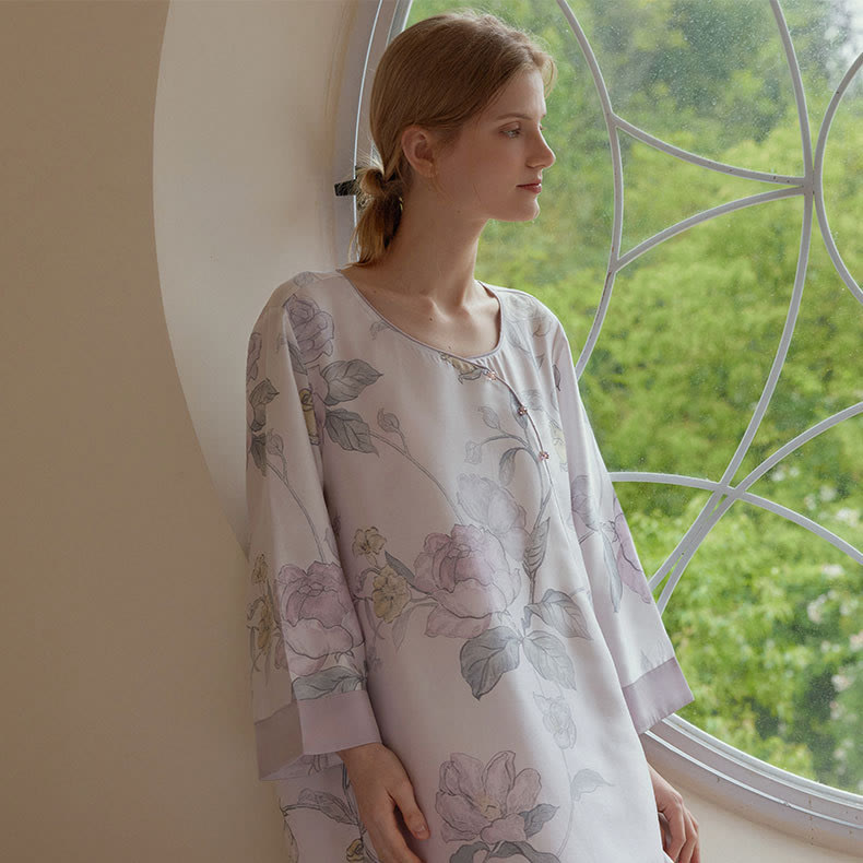 Élégante chemise de nuit en lyocell à motif floral