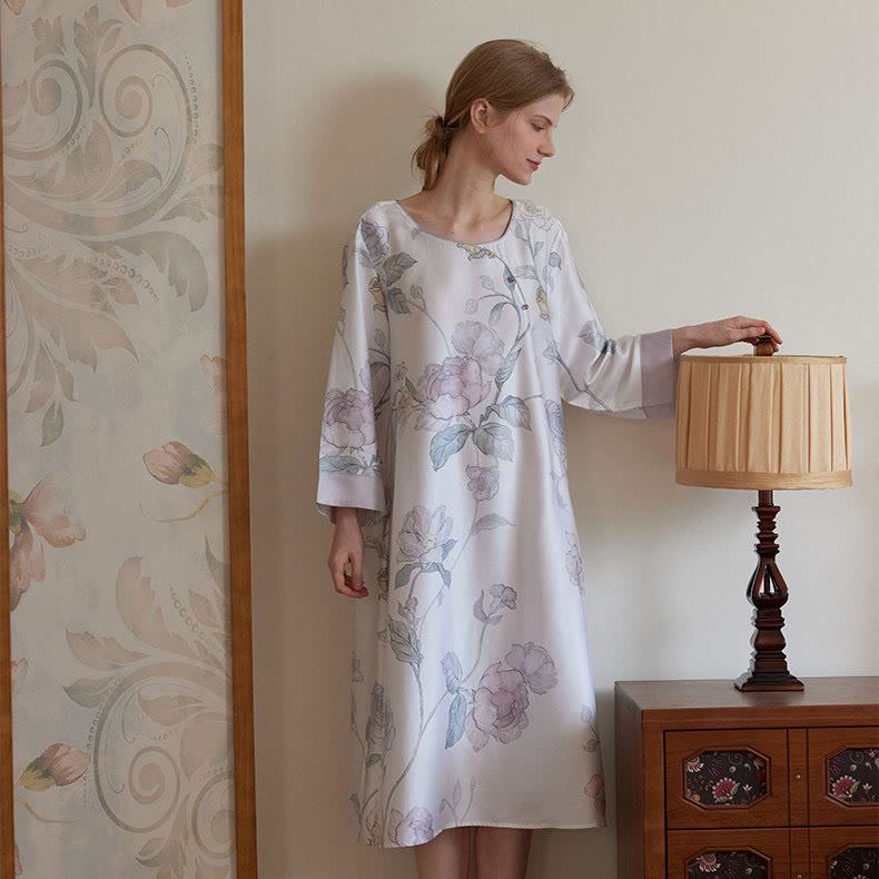 Élégante chemise de nuit en lyocell à motif floral