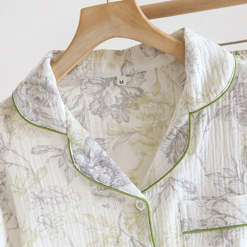 Ensemble pyjama en gaze de coton à motif floral