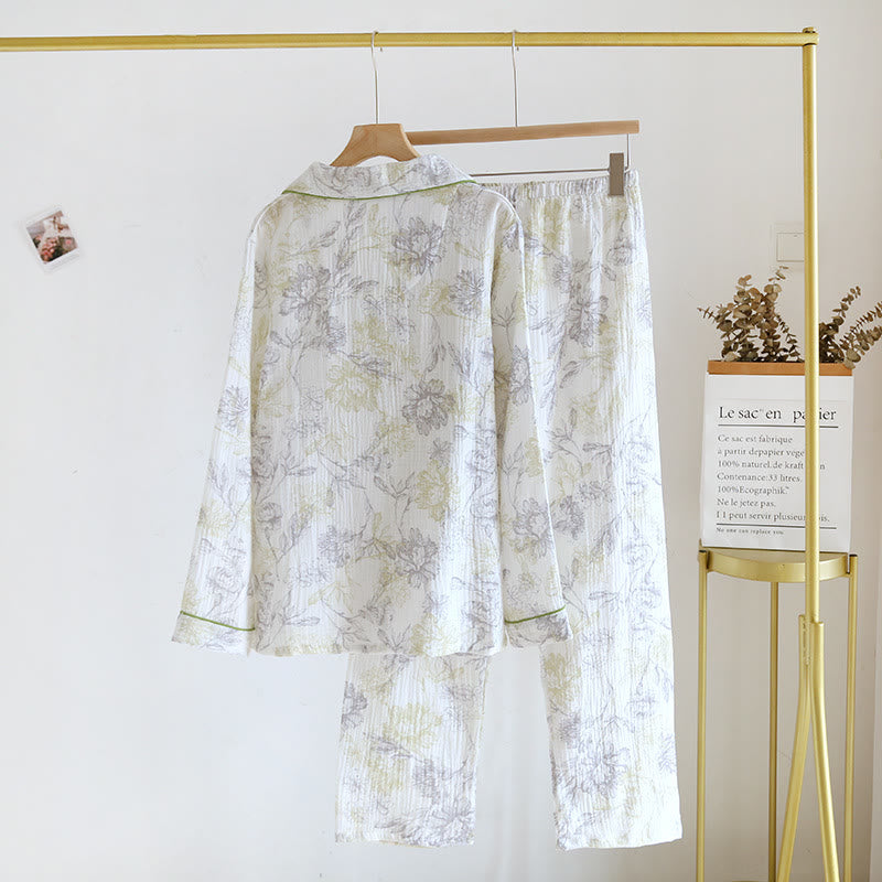 Ensemble pyjama en gaze de coton à motif floral
